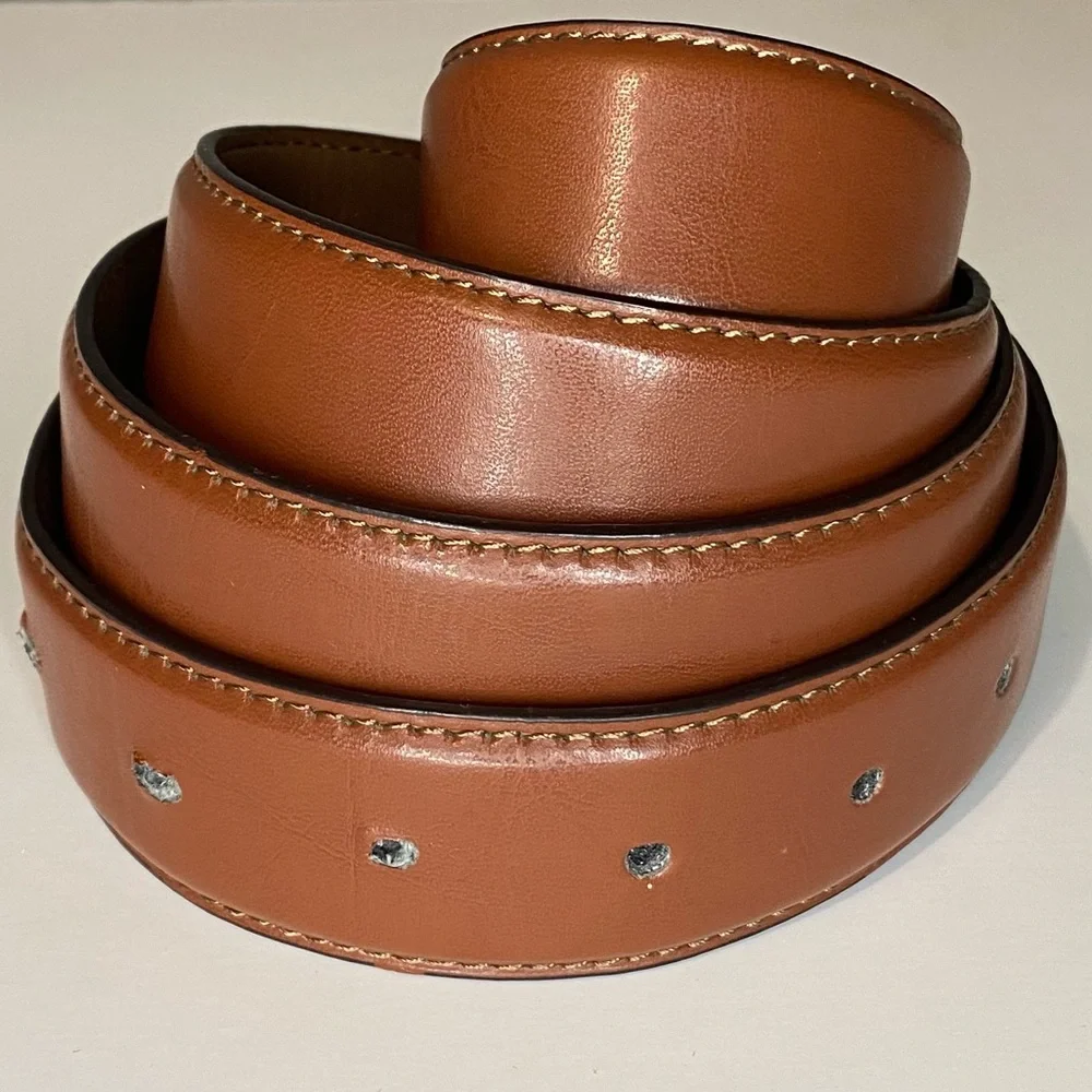 Men’s Size 44 Brown Genuine Leather Belt Silver Tone Buckle PB1288 11